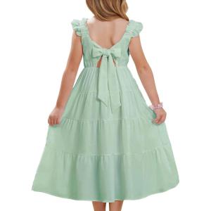 GRACE KARIN Girls Dress Summer Tie Back Party Dress Ruffle Sleeve Smoke Tiered Special Occasions Maxi Tween Dresses Size 5-14(Light Green)