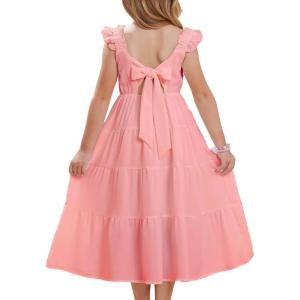 GRACE KARIN Girls Dress Summer Tie Back Party Dress Ruffle Sleeve Smoke Tiered Special Occasions Maxi Tween Dresses Size 5-14(Light Pink)