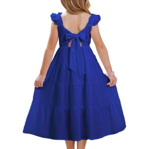 GRACE KARIN Girls Dress Summer Tie Back Party Dress Ruffle Sleeve Smoke Tiered Special Occasions Maxi Tween Dresses Size 5-14(Navy Blue)