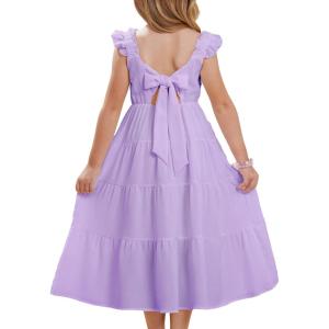 GRACE KARIN Girls Dress Summer Tie Back Party Dress Ruffle Sleeve Smoke Tiered Special Occasions Maxi Tween Dresses Size 5-14(Purple)