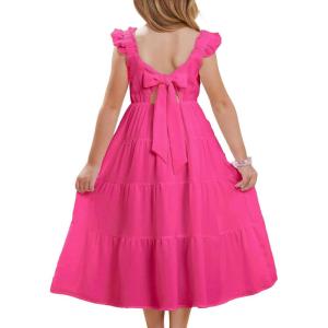 GRACE KARIN Girls Dress Summer Tie Back Party Dress Ruffle Sleeve Smoke Tiered Special Occasions Maxi Tween Dresses Size 5-14(Rose Pink)