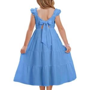 GRACE KARIN Girls Dress Summer Tie Back Party Dress Ruffle Sleeve Smoke Tiered Special Occasions Maxi Tween Dresses Size 5-14(Sky Blue)