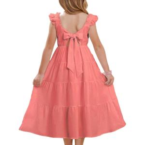 GRACE KARIN Girls Dress Summer Tie Back Party Dress Ruffle Sleeve Smoke Tiered Special Occasions Maxi Tween Dresses Size 5-14(Watermelon Red)