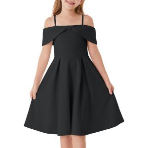 GRACE KARIN Girls Elegant Dress Off Shoulder A-Line Casual Party Dresses for 6-14 Years(Black)