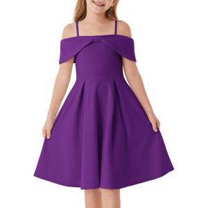 GRACE KARIN Girls Elegant Dress Off Shoulder A-Line Casual Party Dresses for 6-14 Years(Dark Purple)