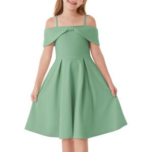GRACE KARIN Girls Elegant Dress Off Shoulder A-Line Casual Party Dresses for 6-14 Years(Green)