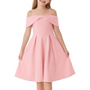 GRACE KARIN Girls Elegant Dress Off Shoulder A-Line Casual Party Dresses for 6-14 Years(Pink)
