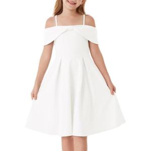 GRACE KARIN Girls Elegant Dress Off Shoulder A-Line Casual Party Dresses for 6-14 Years(White)