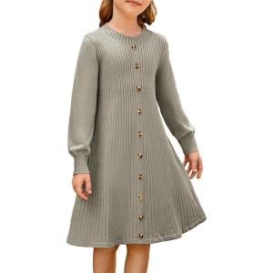 GRACE KARIN Girls Fall Sweater Dresses, Girl Long Sleeve Winter Dress, Kids Knit Casual Formal Dresses Size 6-14(Army Green)