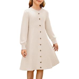 GRACE KARIN Girls Fall Sweater Dresses, Girl Long Sleeve Winter Dress, Kids Knit Casual Formal Dresses Size 6-14(Cream)