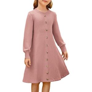 GRACE KARIN Girls Fall Sweater Dresses, Girl Long Sleeve Winter Dress, Kids Knit Casual Formal Dresses Size 6-14(Salmon Pink)
