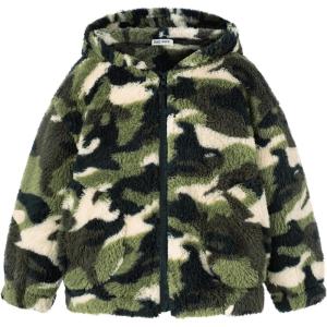 GRACE KARIN Girls Fleece Jacket Zip Up Sherpa Coat Kids Fall Hoodie Fuzzy Sweatshirt Size 5-14(Army Green Camouflage)