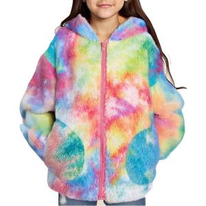GRACE KARIN Girls Fleece Jacket Zip Up Sherpa Coat Kids Fall Hoodie Fuzzy Sweatshirt Size 5-14(Colorful Tie-dye)