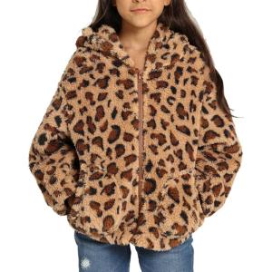 GRACE KARIN Girls Fleece Jacket Zip Up Sherpa Coat Kids Fall Hoodie Fuzzy Sweatshirt Size 5-14(Leopard)