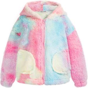 GRACE KARIN Girls Fleece Jacket Zip Up Sherpa Coat Kids Fall Hoodie Fuzzy Sweatshirt Size 5-14(Pink Tie-dye)