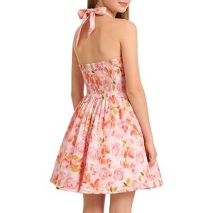 GRACE KARIN Girls Floral Summer Dress Spring Holiday Beach Party Sundress Halter Neck Tie Backless Dresses 7-14 Years(Orange Floral)