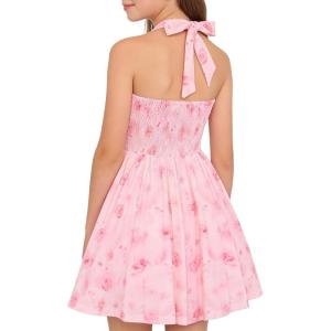 GRACE KARIN Girls Floral Summer Dress Spring Holiday Beach Party Sundress Halter Neck Tie Backless Dresses 7-14 Years(Pink Rose Floral)