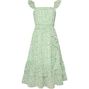 GRACE KARIN Girls Flutter Sleeve Smocked Floral Dresses, Kids Easter Spring Summer Dress, Teen Hawaiian Maxi Long Dresses(Green Floral)