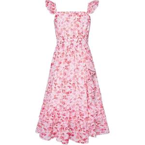 GRACE KARIN Girls Flutter Sleeve Smocked Floral Dresses, Kids Easter Spring Summer Dress, Teen Hawaiian Maxi Long Dresses(Pink Floral)
