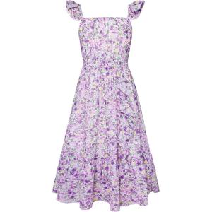 GRACE KARIN Girls Flutter Sleeve Smocked Floral Dresses, Kids Easter Spring Summer Dress, Teen Hawaiian Maxi Long Dresses(Purple Floral)