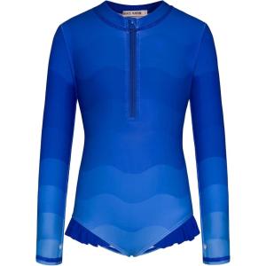 GRACE KARIN Girls One Piece Swimsuits Long Sleeve Bathing Suits Swimwear 5-14Y(Blue Gradient)
