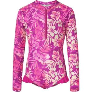 GRACE KARIN Girls One Piece Swimsuits Long Sleeve Bathing Suits Swimwear 5-14Y(Hot Pink Floral)