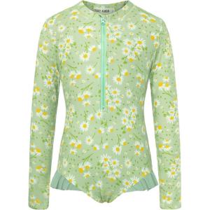GRACE KARIN Girls One Piece Swimsuits Long Sleeve Bathing Suits Swimwear 5-14Y(Light Green Daisy)
