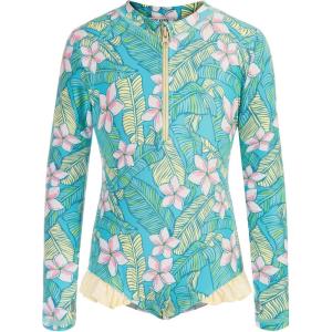 GRACE KARIN Girls One Piece Swimsuits Long Sleeve Bathing Suits Swimwear 5-14Y(Light Green Floral)