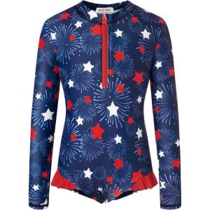 GRACE KARIN Girls One Piece Swimsuits Long Sleeve Bathing Suits Swimwear 5-14Y(Navy Blue Stars)