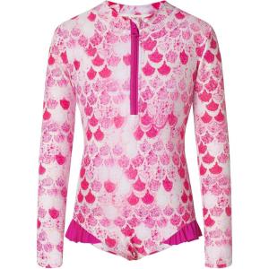 GRACE KARIN Girls One Piece Swimsuits Long Sleeve Bathing Suits Swimwear 5-14Y(Pink White Fish Scale)