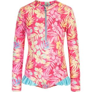 GRACE KARIN Girls One Piece Swimsuits Long Sleeve Bathing Suits Swimwear 5-14Y(Pink Yellow Floral)