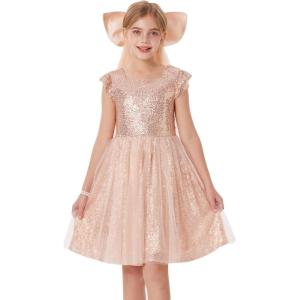 GRACE KARIN Girls Party Sequin Dress Size 6-12Y, Kids Birthday Dance Formal Sparkly Dresses, Wedding Flower Girl Dress(Rose Gold)