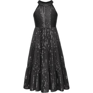GRACE KARIN Girls Sequin Dress Formal Party Elegant Fancy Girls Maxi Long Dress for 5-14Y(Black)