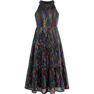 GRACE KARIN Girls Sequin Dress Formal Party Elegant Fancy Girls Maxi Long Dress for 5-14Y(Black Multicolor)