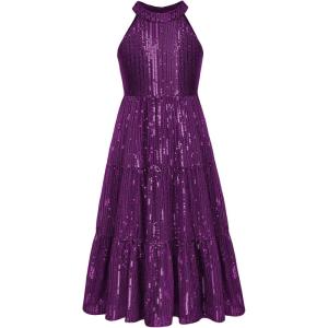 GRACE KARIN Girls Sequin Dress Formal Party Elegant Fancy Girls Maxi Long Dress for 5-14Y(Dark Purple)