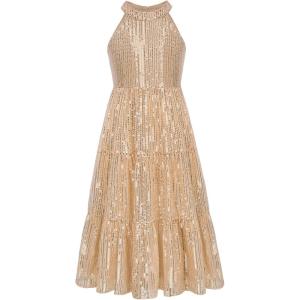 GRACE KARIN Girls Sequin Dress Formal Party Elegant Fancy Girls Maxi Long Dress for 5-14Y(Gold)