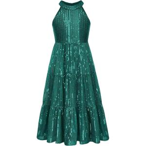 GRACE KARIN Girls Sequin Dress Formal Party Elegant Fancy Girls Maxi Long Dress for 5-14Y(Green)