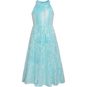 GRACE KARIN Girls Sequin Dress Formal Party Elegant Fancy Girls Maxi Long Dress for 5-14Y(Light Blue)