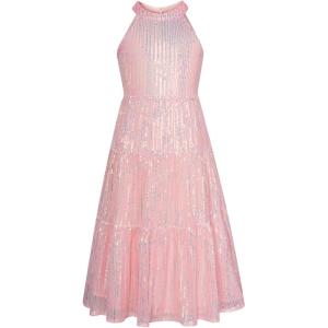 GRACE KARIN Girls Sequin Dress Formal Party Elegant Fancy Girls Maxi Long Dress for 5-14Y(Pink Multicolored)