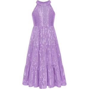 GRACE KARIN Girls Sequin Dress Formal Party Elegant Fancy Girls Maxi Long Dress for 5-14Y(Purple)