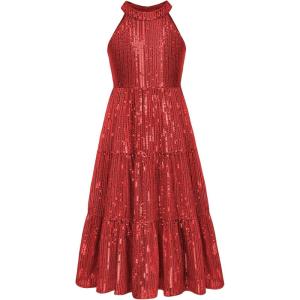 GRACE KARIN Girls Sequin Dress Formal Party Elegant Fancy Girls Maxi Long Dress for 5-14Y(Red)