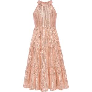 GRACE KARIN Girls Sequin Dress Formal Party Elegant Fancy Girls Maxi Long Dress for 5-14Y(Rose Gold)