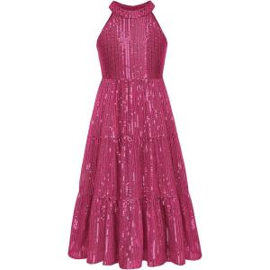 GRACE KARIN Girls Sequin Dress Formal Party Elegant Fancy Girls Maxi Long Dress for 5-14Y(Rose Red)