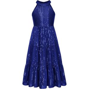 GRACE KARIN Girls Sequin Dress Formal Party Elegant Fancy Girls Maxi Long Dress for 5-14Y(Royal Blue)