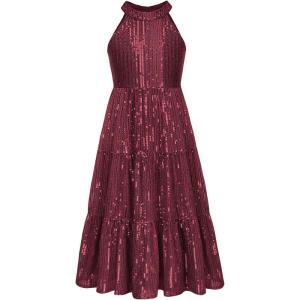 GRACE KARIN Girls Sequin Dress Formal Party Elegant Fancy Girls Maxi Long Dress for 5-14Y(Wine Red)