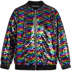 GRACE KARIN Girls Sequin Jacket Kids Bomber Zip Outwear Sparkle Fall Top Cardigan Dress Coat Size 5-14(Black)
