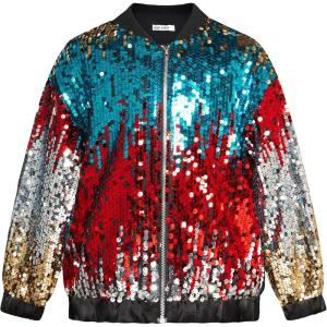 GRACE KARIN Girls Sequin Jacket Kids Bomber Zip Outwear Sparkle Fall Top Cardigan Dress Coat Size 5-14(Gold-blue-silver)