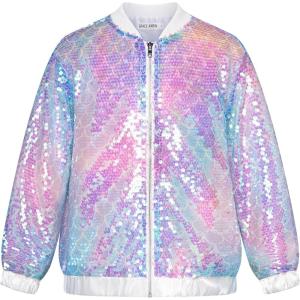 GRACE KARIN Girls Sequin Jacket Kids Bomber Zip Outwear Sparkle Fall Top Cardigan Dress Coat Size 5-14(Mermaid)
