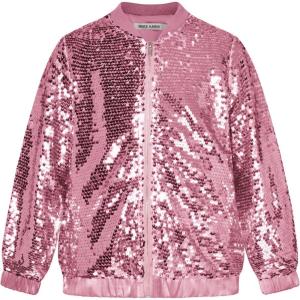 GRACE KARIN Girls Sequin Jacket Kids Bomber Zip Outwear Sparkle Fall Top Cardigan Dress Coat Size 5-14(Peach Pink)