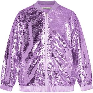 GRACE KARIN Girls Sequin Jacket Kids Bomber Zip Outwear Sparkle Fall Top Cardigan Dress Coat Size 5-14(Purple)